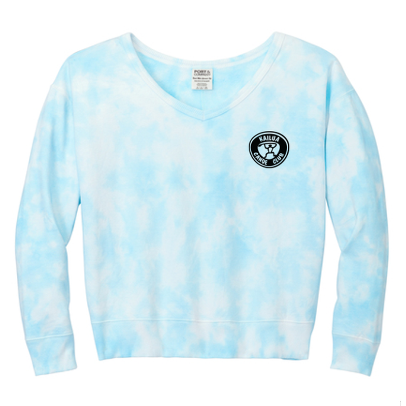 KCC Port & Co™ Women's Beach Wash® Cloud Tie-Dye V-Neck Sweatshirt - Glacier