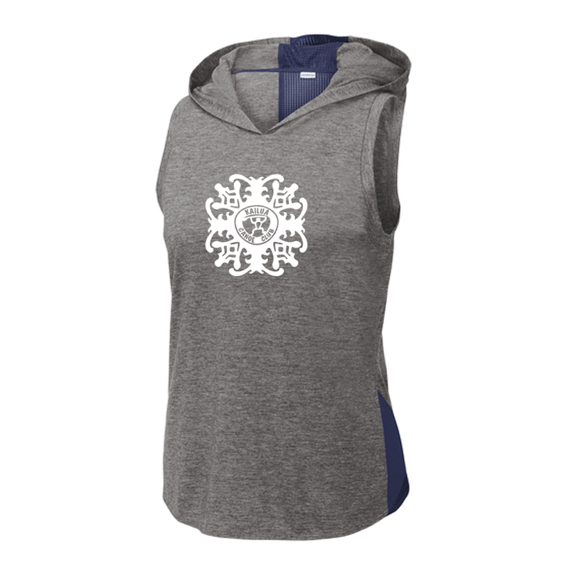 KCC Sport-Tek® Women's PosiCharge® Tri-Blend Wicking Draft Hoodie Tank - True Navy/Dark Grey Heather